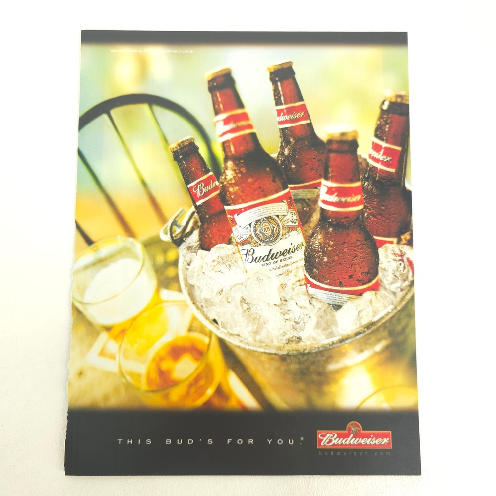 Budweiser 2000 Print Ad This Bud's For You Beer Bottle Ice Bucket Home Bar Decor